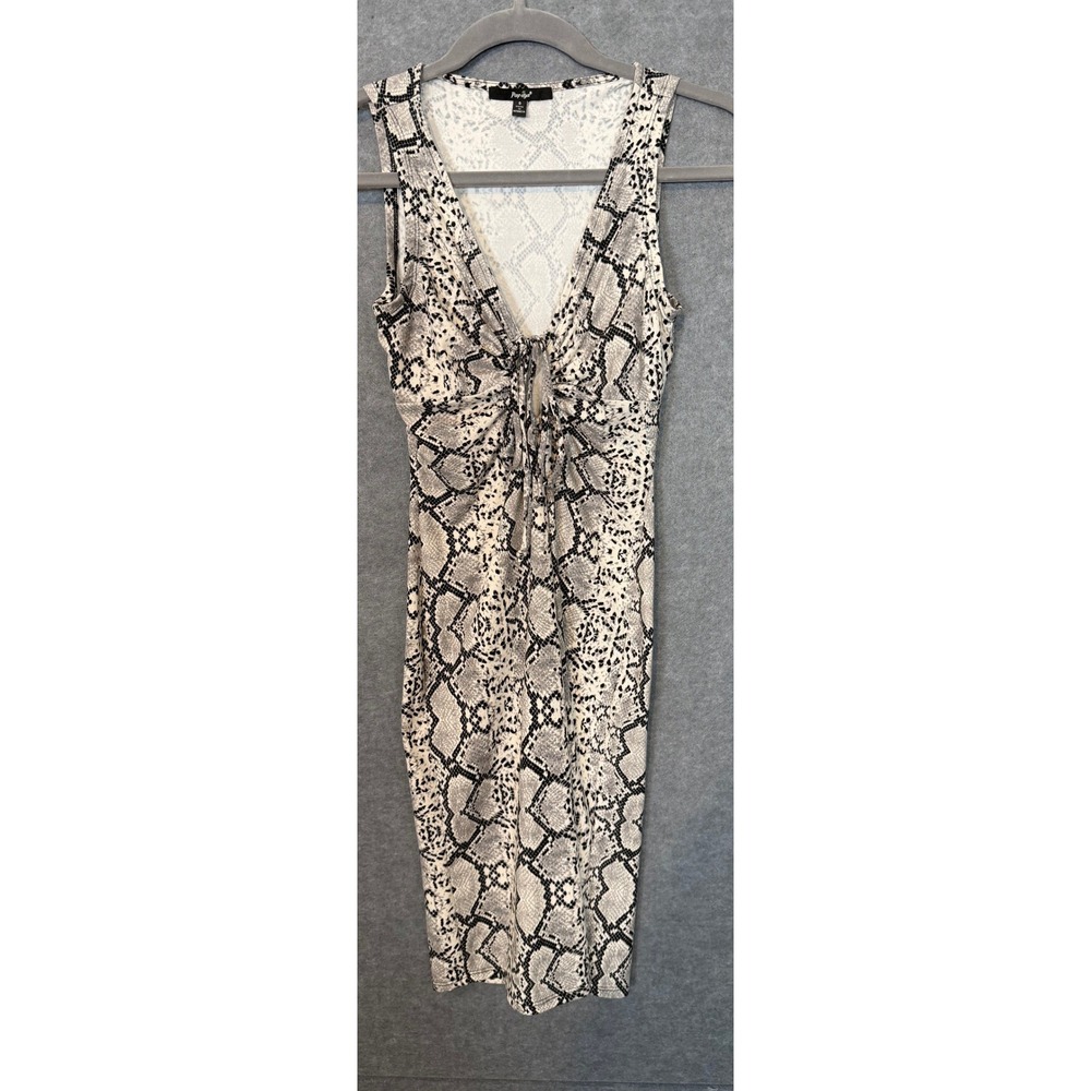 Papaya Snakeskin Midi Dress Small Grey Black O-Ring Cutout Bodycon Animal Print